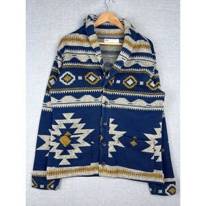 Levis Mens Southwestern Shawl Collar Cardigan Sweater Blue Geometric Large